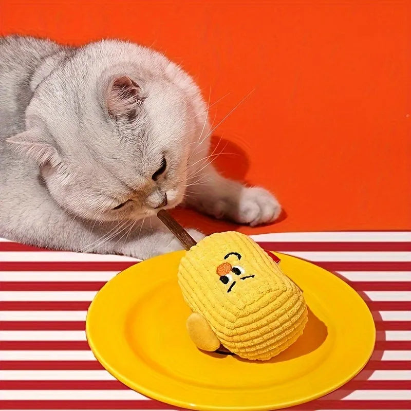 Polio wood corn cob cat dental cleaning toy with catnip measuring 7x6x15cm