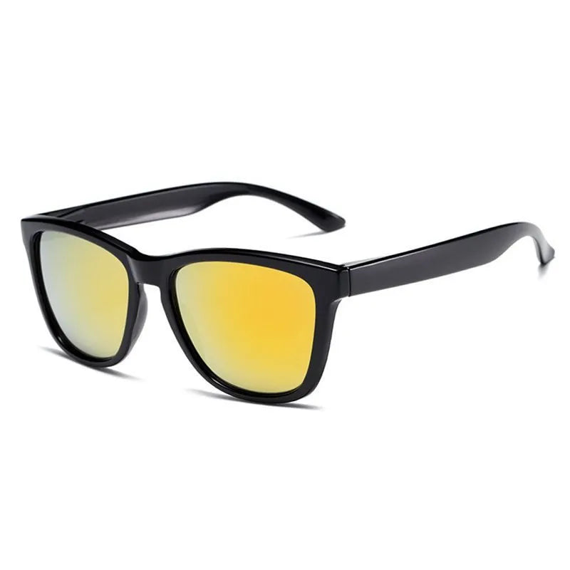 Pair of sun protection sunglasses with plastic frame in black with black gray lenses
