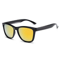 Pair of sun protection sunglasses with plastic frame in black with black gray lenses