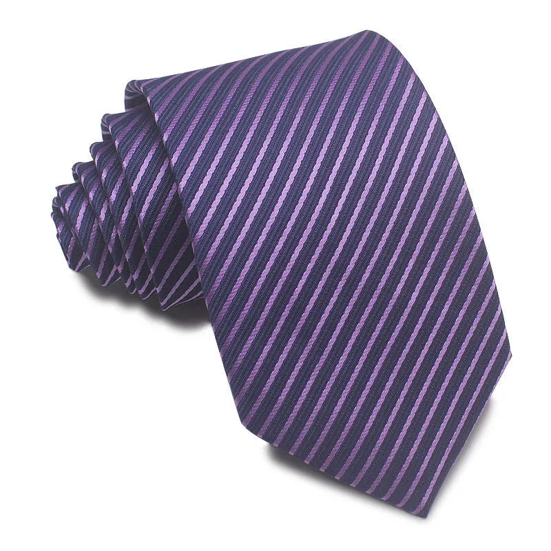 Men's 8CM wide striped formal tie in polyester jacquard weave available in multiple colours