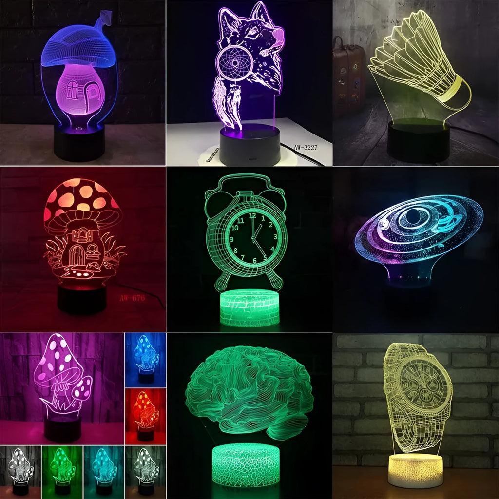 Remote control LED desk lamp with 3D acrylic design and USB power cable
