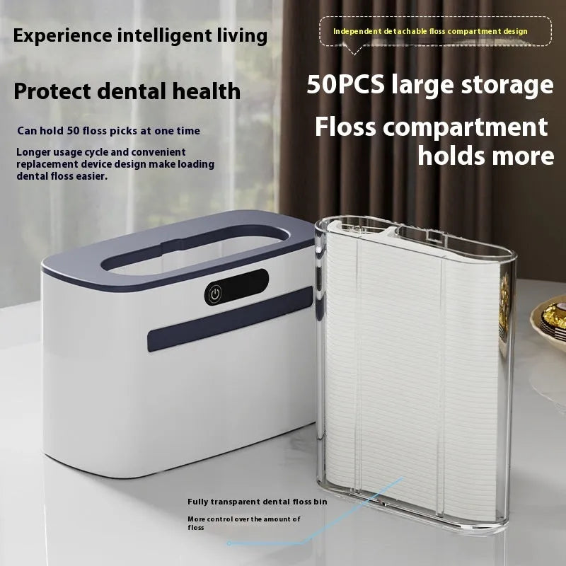 Intelligent induction automatic dental floss box in dark grey, light grey, and gold colour options