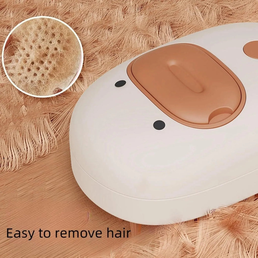 White and yellow silicone steam pet brush for grooming dogs and cats with a water tank.
