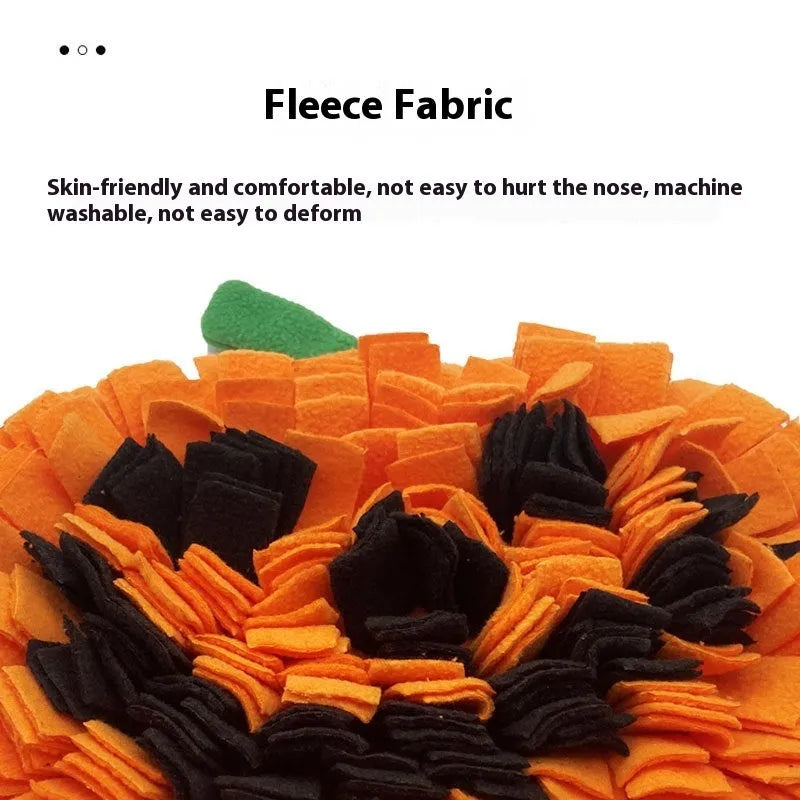Orange pumpkin-shaped pet smell mat with woollen padding for dog slow feeding training