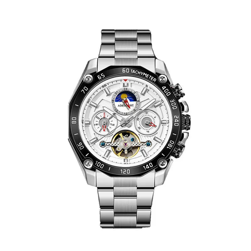 Men's automatic mechanical casual watch with a 12mm thick case in various colour finishes.