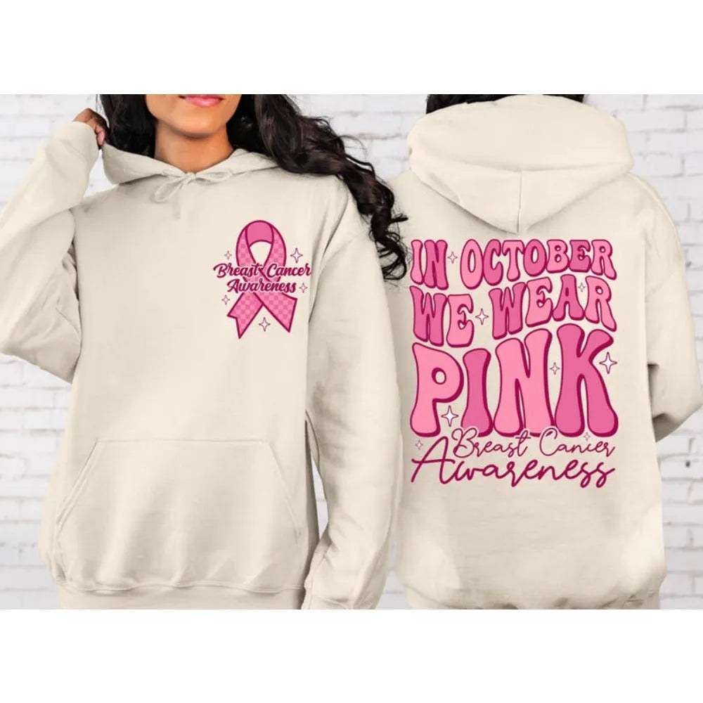 Breast Cancer Awareness sweatshirt hoodie with side pockets and retro hot stamping design