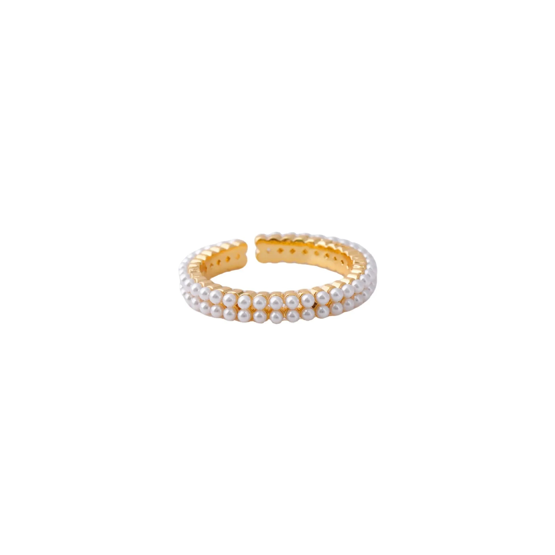 Gold open-mouth women's ring with geometric round shape and electroplated copper construction