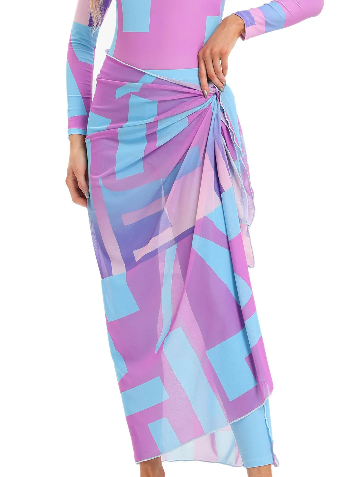 Conservative Muslim swimsuit three-piece set with long sleeves and matching apron for swimming