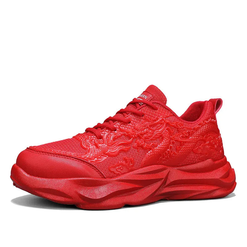 Casual Fly Knit sneakers in Chinese Dragon colour with rubber sole.