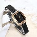 Square retro casual watch for women with rose gold case shown in multiple colour options