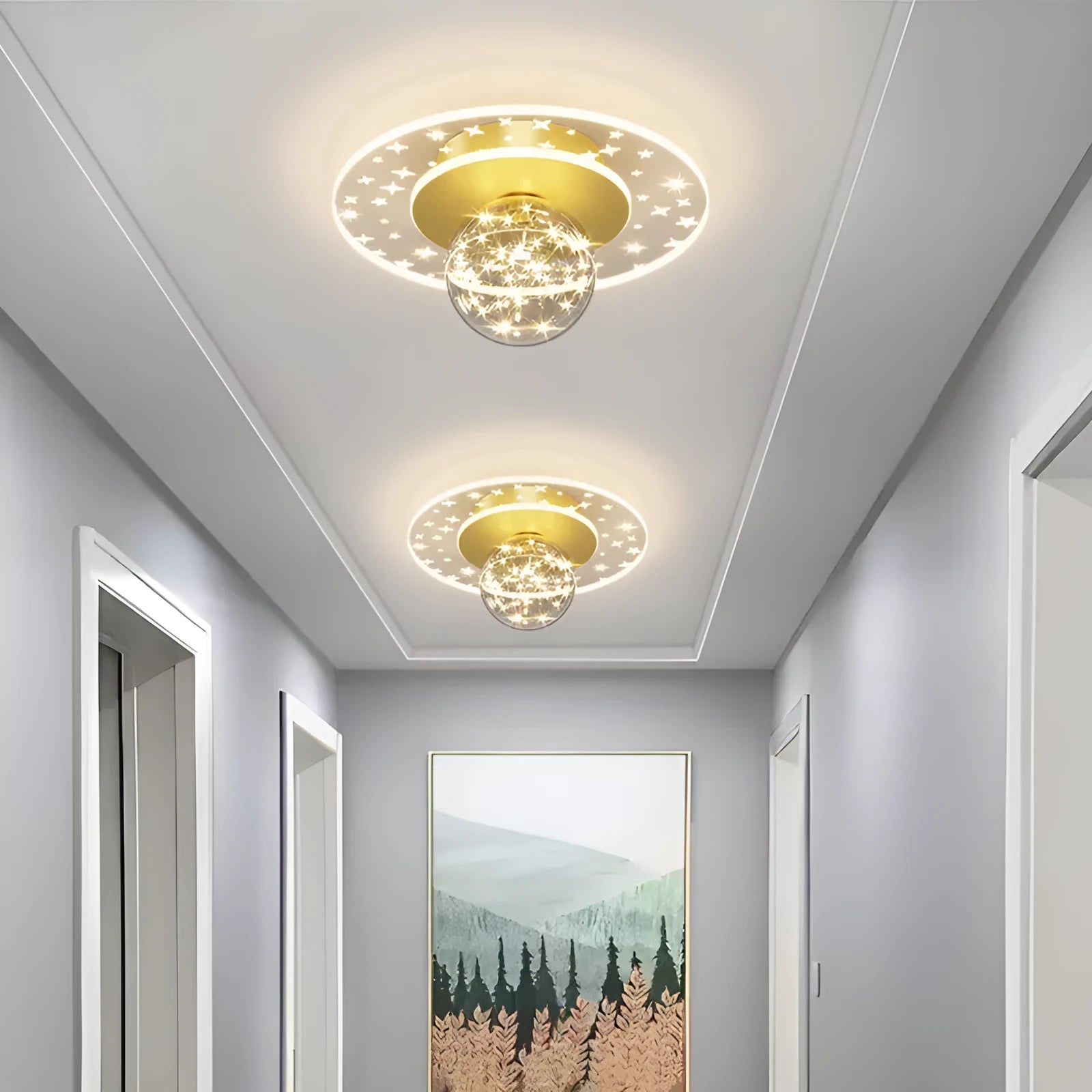 Modern simplicity corridor ceiling lamp in gold finish with colour changing LED lighting