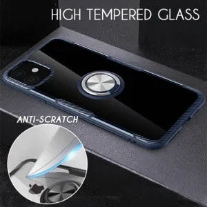 Black PU material phone case for iPhone 11 Pro Max showing precise cutouts for camera and ports.