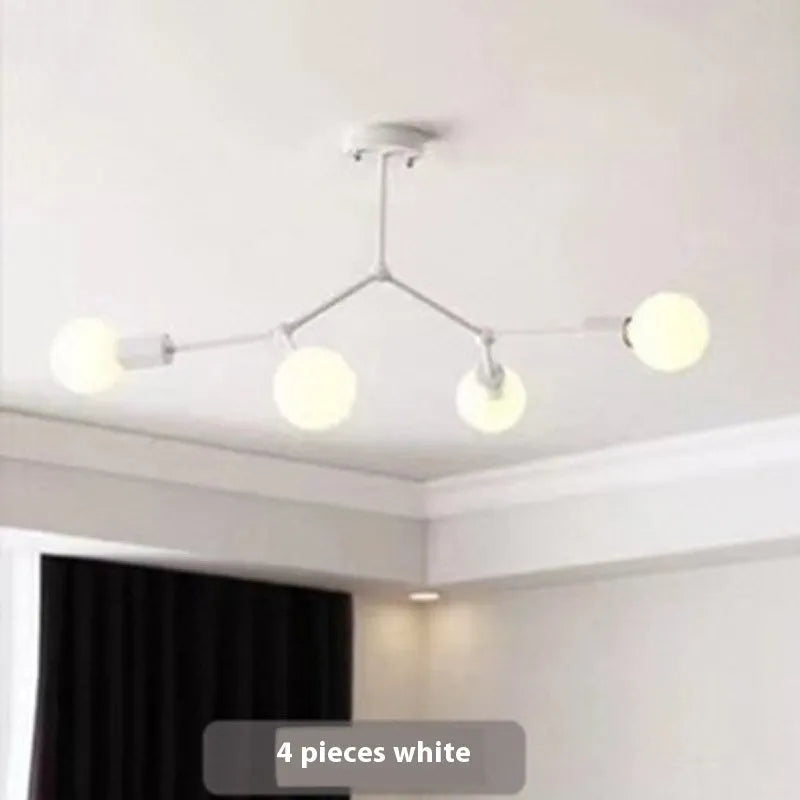 Iron chandelier ceiling lamp with Nordic design in black or white finish