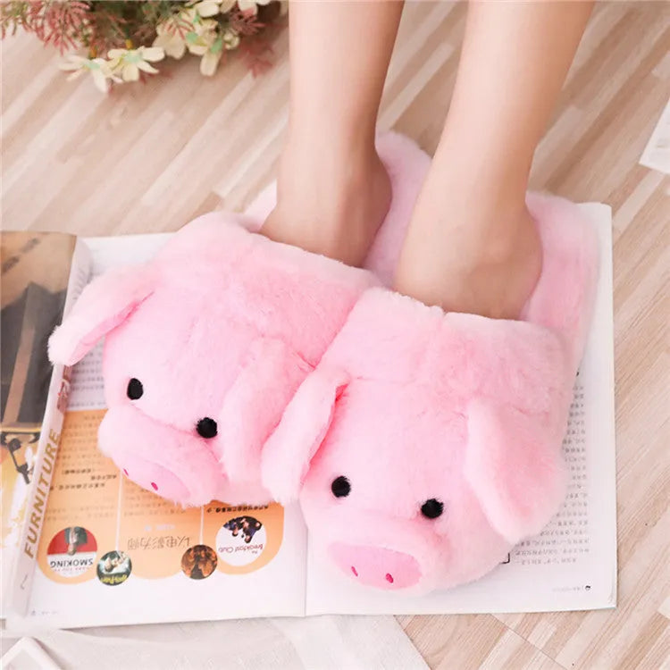 Pink pig design floor slippers with short plush fabric and PP cotton filling