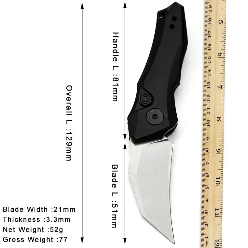 Outdoor folding pocket knife showing 150mm length with black/grey/green colour options
