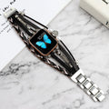 Vintage metal leather beaded smart watch strap for Apple Watch 38-45mm in Silver