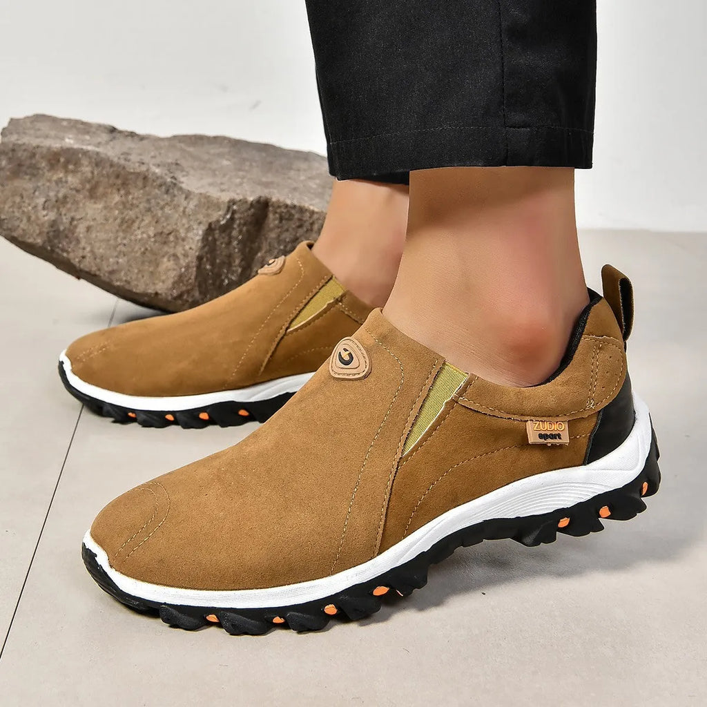 Men's round head thin shoes in grey, blue, light brown, green and black colours with rubber soles