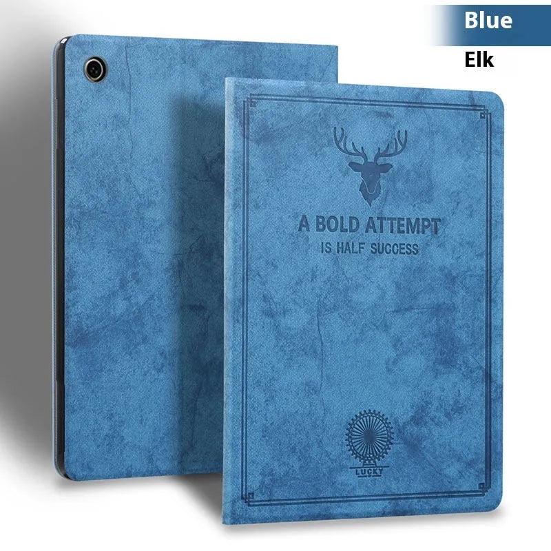 Deer pattern soft shell protective case for iPad in TPU leather, shown in clamshell design.