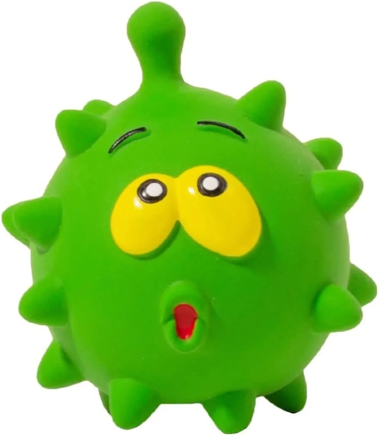 Four colourful natural latex squeaky dog balls with bumpy texture and cute faces