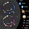 Set of twelve natural stone beaded bracelets featuring different zodiac sign designs