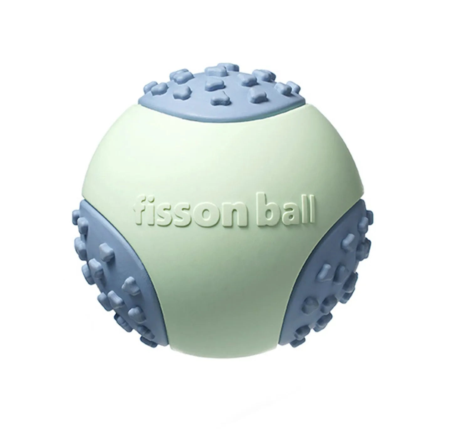 Green rolling ball dog toy for small to medium dogs measuring 64mm diameter