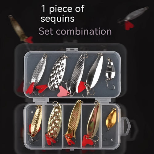 Pineapple-shaped metal fishing lures with metallic sequins in gold and silver colours