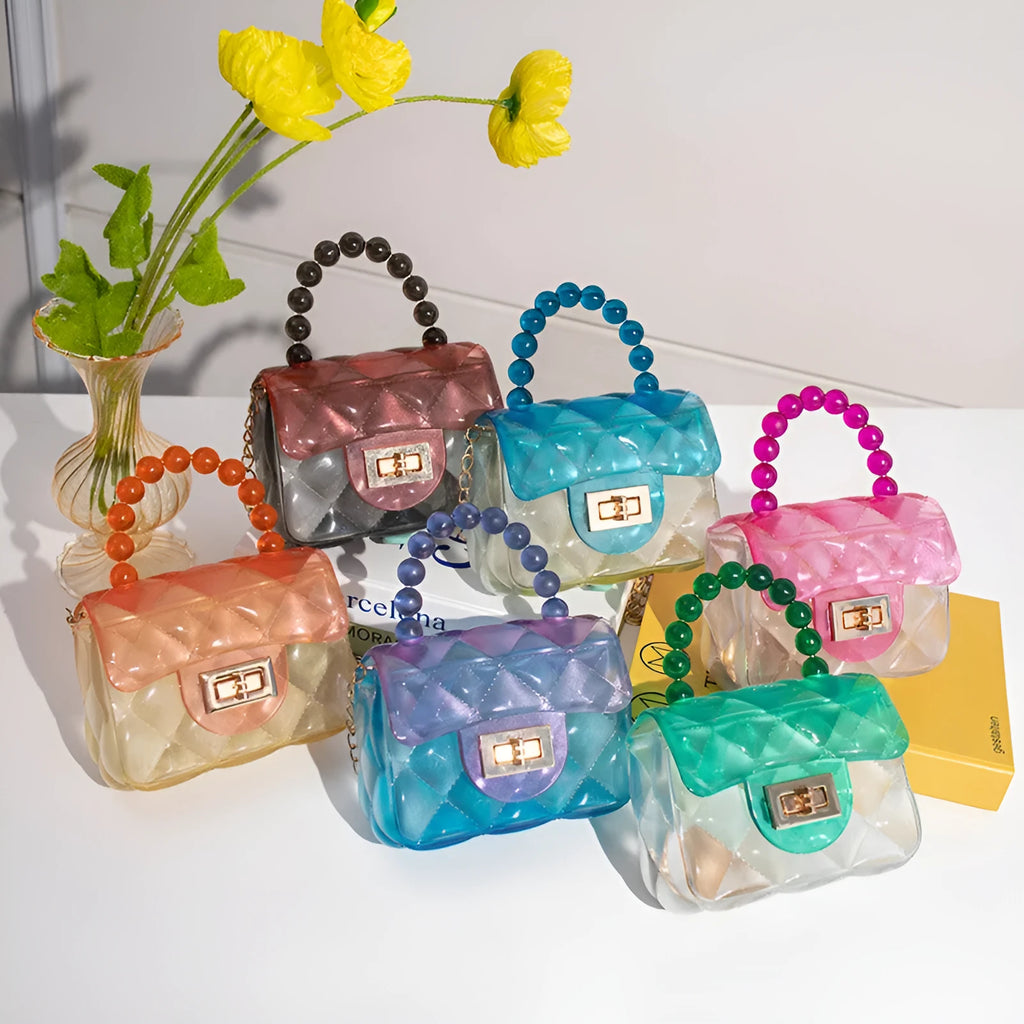 PVC transparent jelly bag horizontal square shape wrapped cover opening colour options red green black sea blue sky blue orange