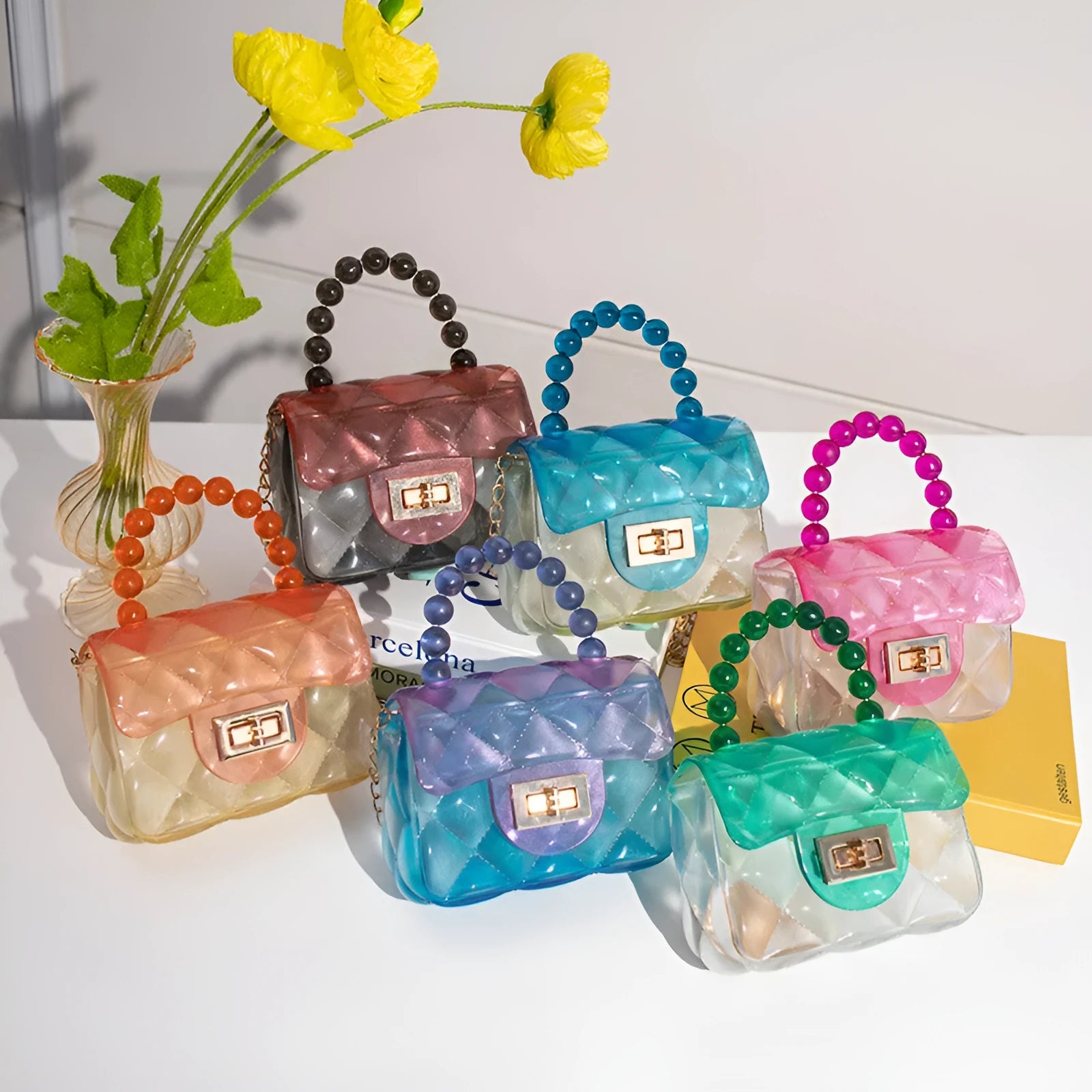 PVC transparent jelly bag horizontal square shape wrapped cover opening colour options red green black sea blue sky blue orange