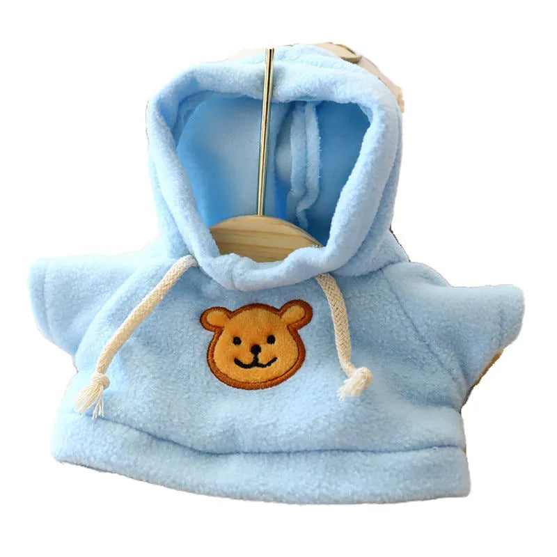A blue cloth pet hoodie sweater for dogs or cats, shown on a mannequin.