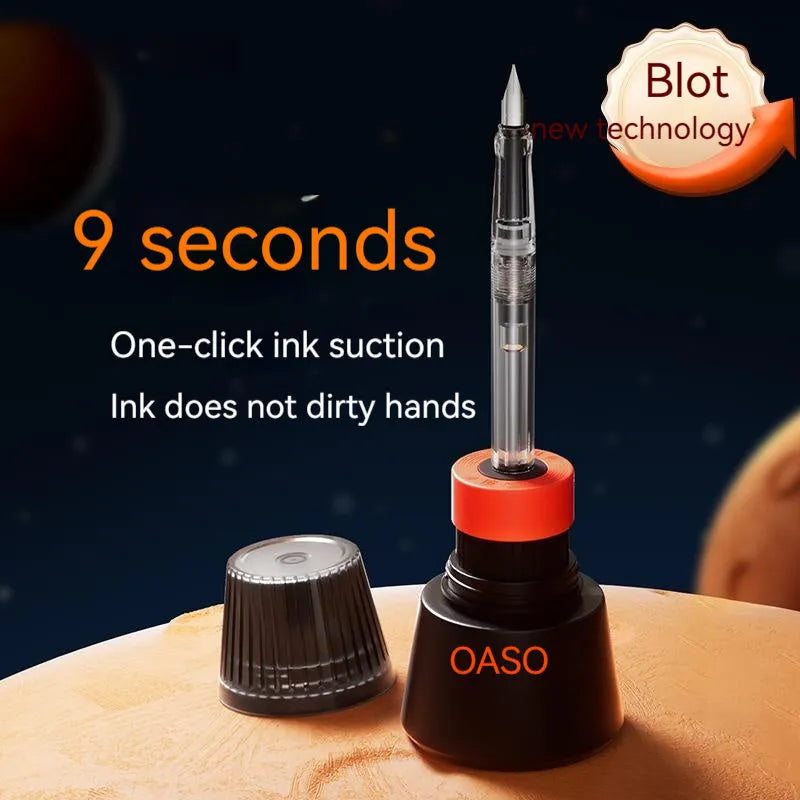 Automatic suction pen set with plastic pen, 40ml ink reservoir, and handbag for student writing