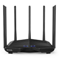 Black AC11 wireless router with four gigabit ports for high-speed broadband.