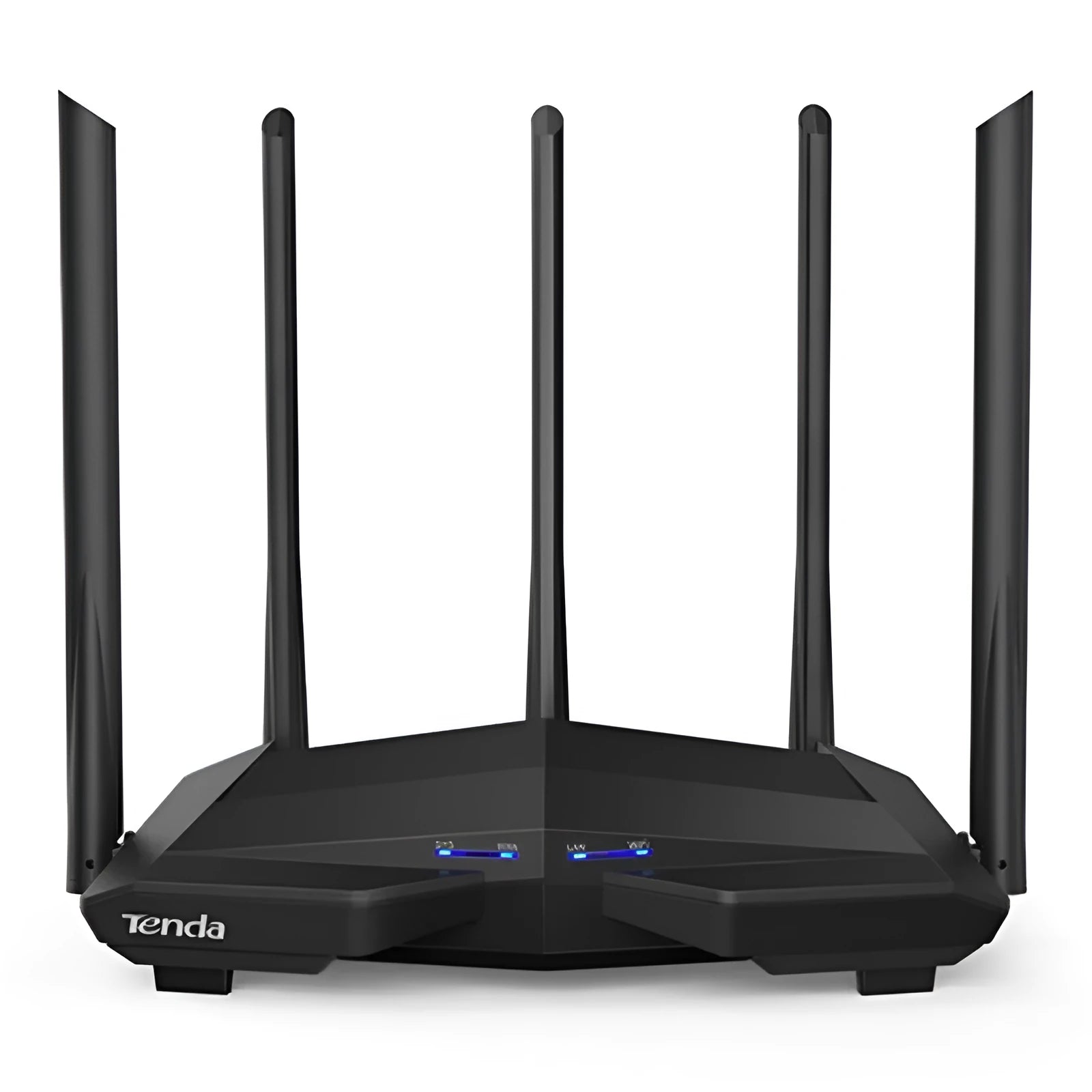 Black AC11 wireless router with four gigabit ports for high-speed broadband.