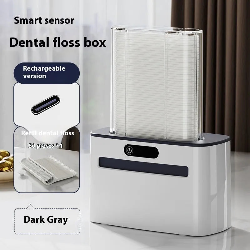Intelligent induction automatic dental floss box in dark grey, light grey, and gold colour options
