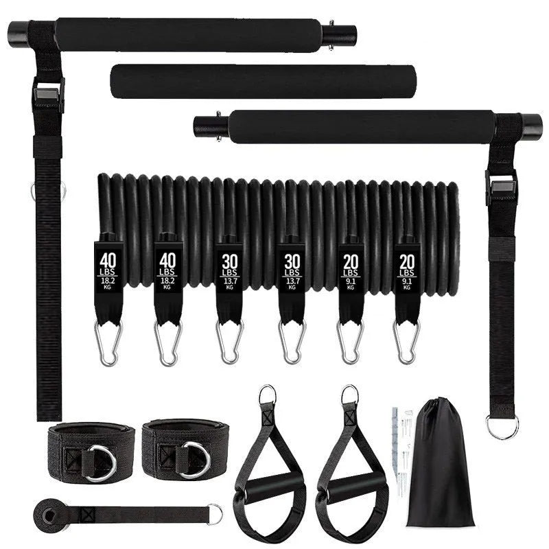 Yoga gymnastic bar resistance band set with 180 pound TPE tension rope in pink and black options