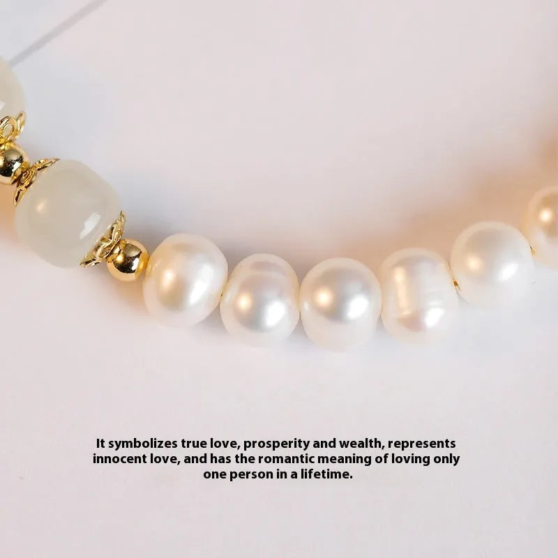Freshwater pearl bracelet with diamond-shaped design in Hetian jade electroplated colours
