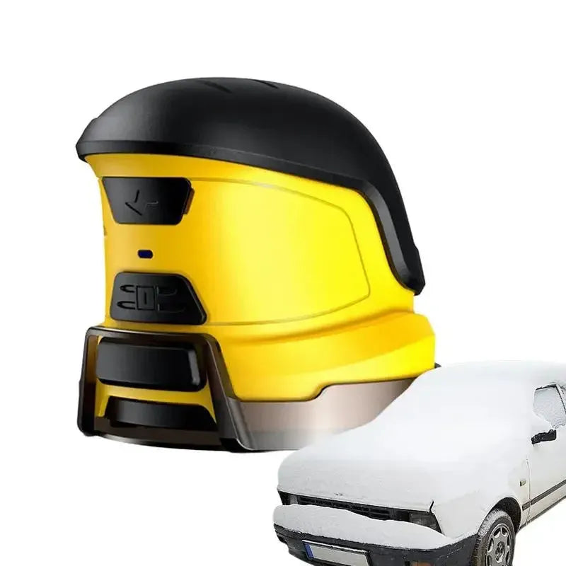 Yellow cordless electric ice scraper with rounded ABS blade for car window de-icing