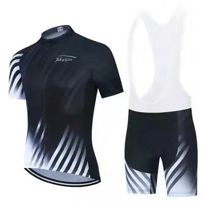 Cycling jersey and pants set with moisture-wicking fabric in various colour options