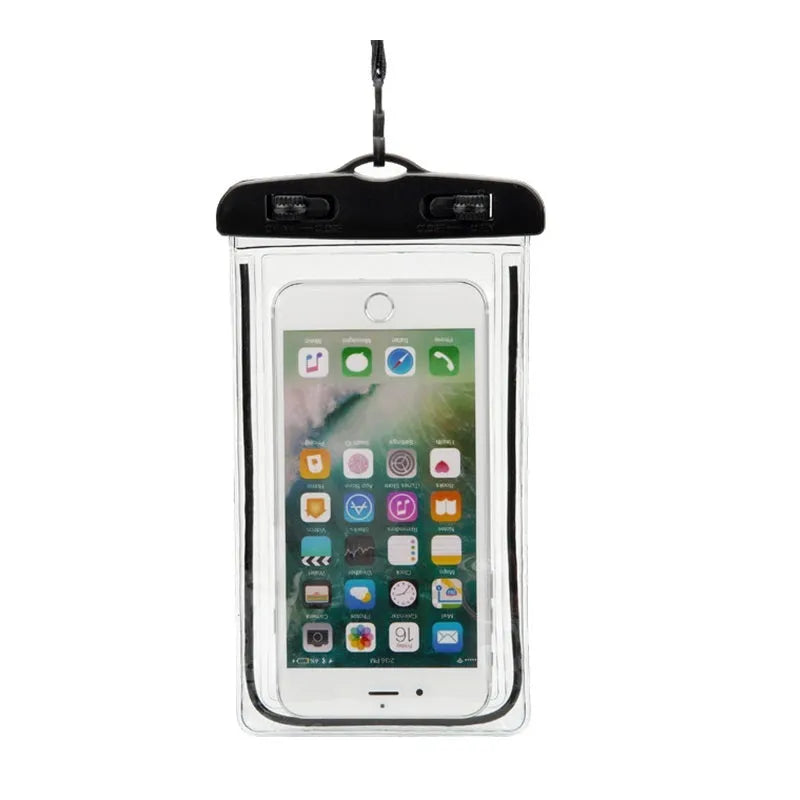 Universal waterproof luminous phone case in multiple colours for outdoor smartphone protection