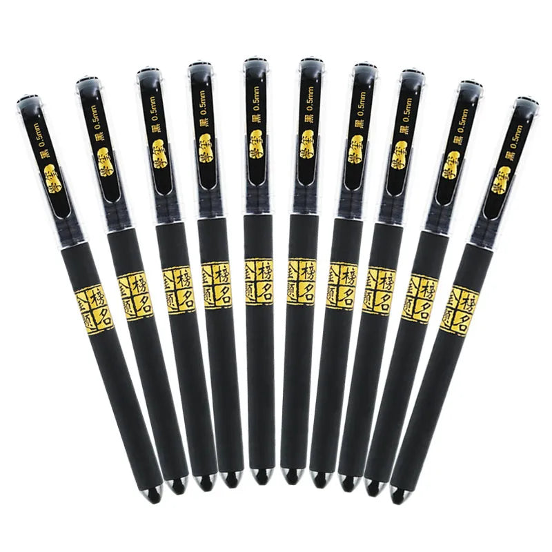 Set of eight carbon black gel pens showing bullet and needle tip options