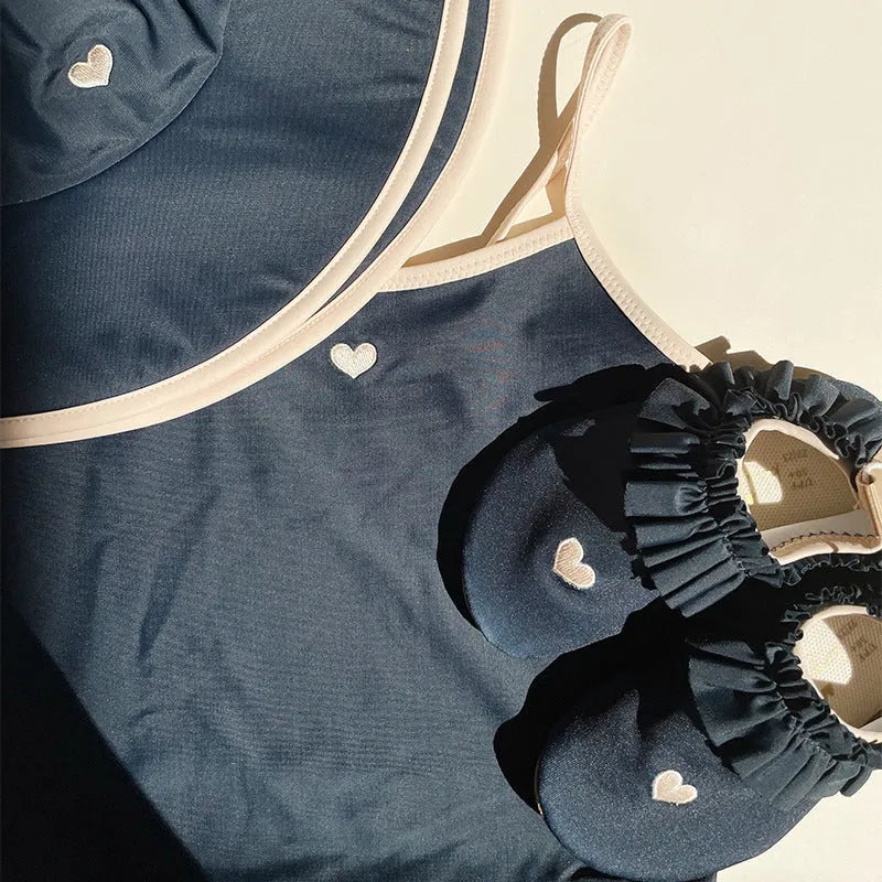 Dark blue girls split swimsuit with briefs style for swimming sizes 90-130cm