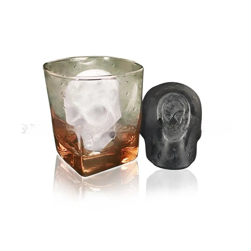 Halloween ice cube tray creating 3D skull-shaped ice moulds from food-grade silicone