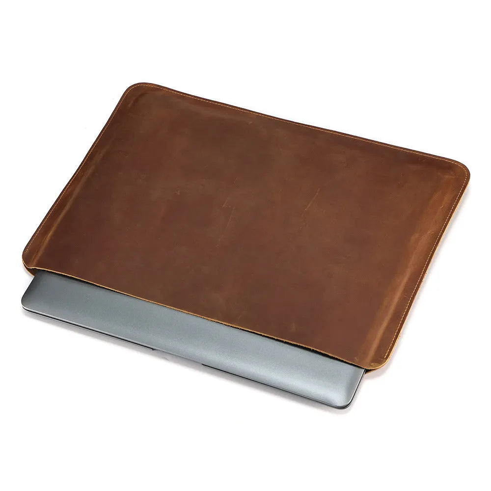 Genuine crazy horse leather horizontal computer liner bag in brown colour options