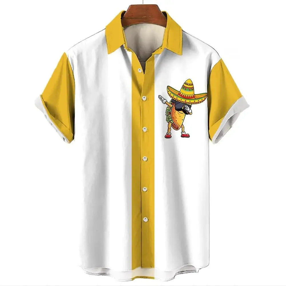 A man's striped Hawaiian short-sleeve shirt in polyester, shown in one of the available colours.