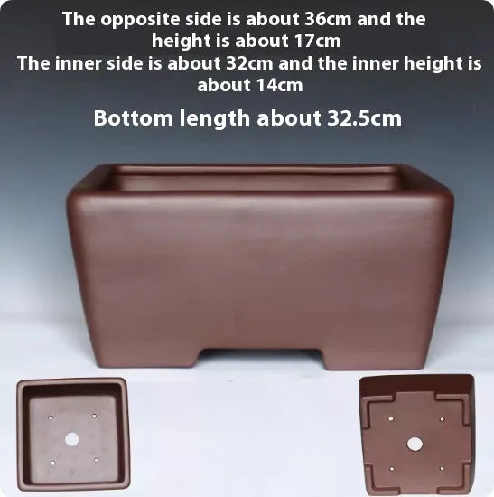 Square purple clay succulent bonsai pot in classical design for tabletop or floor plant display