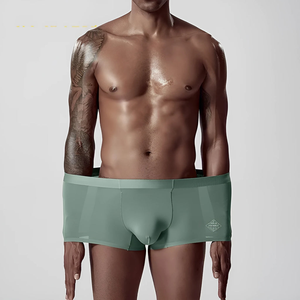 Seamless modal men's underwear in mid waist design showing white, pink and green colour options