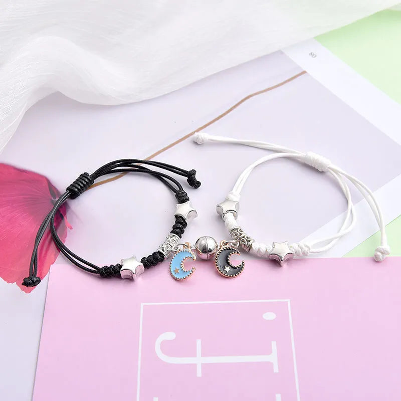 Electroplated alloy suction cup couple bracelets with crown and diamond designs