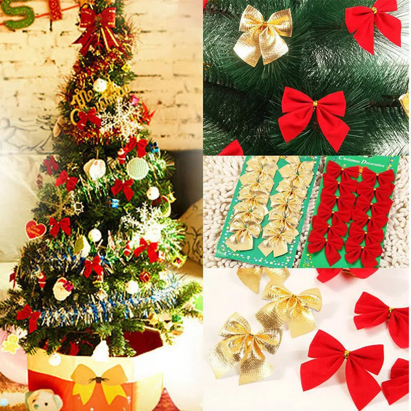 Gold polyester Christmas ribbon bow measuring 5 cm for tree decoration