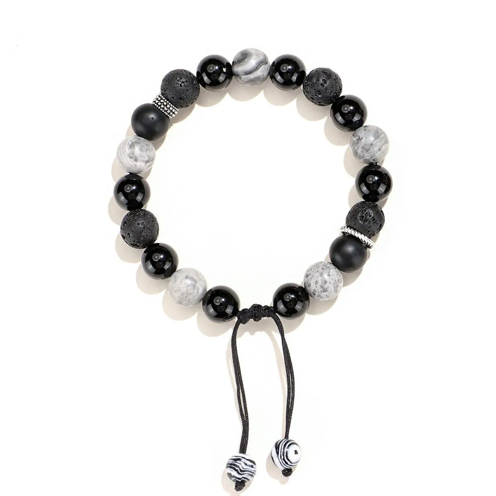 Black agate and volcanic rock diamond-shaped bracelet with electroplated finish