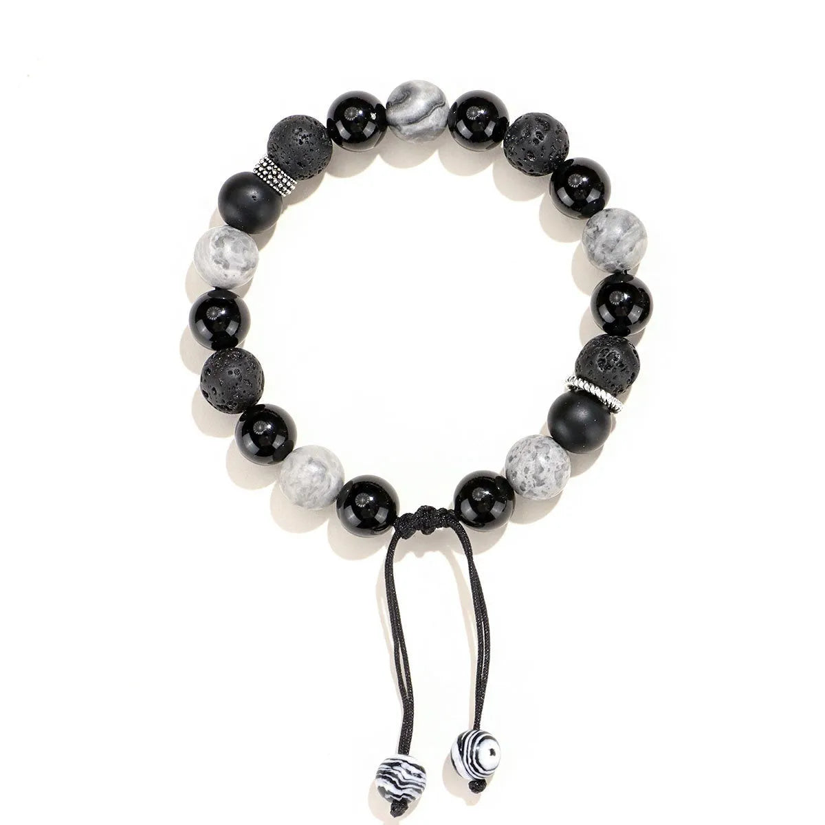 Black agate and volcanic rock diamond-shaped bracelet with electroplated finish