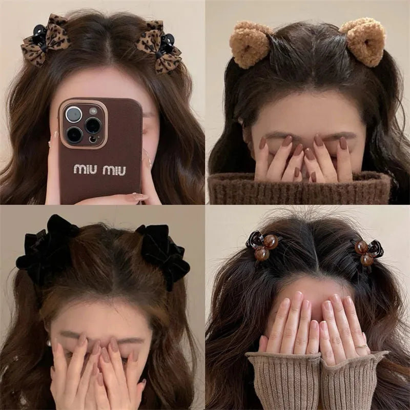 Plastic hair barrettes with bow design, four style options including leopard pattern